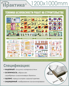 С31 Стенд техника безопасности при строительстве (1200х1000 мм, пластик ПВХ 3 мм, алюминиевый багет серебряного цвета) - Стенды - Тематические стенды - Магазин охраны труда и техники безопасности stroiplakat.ru